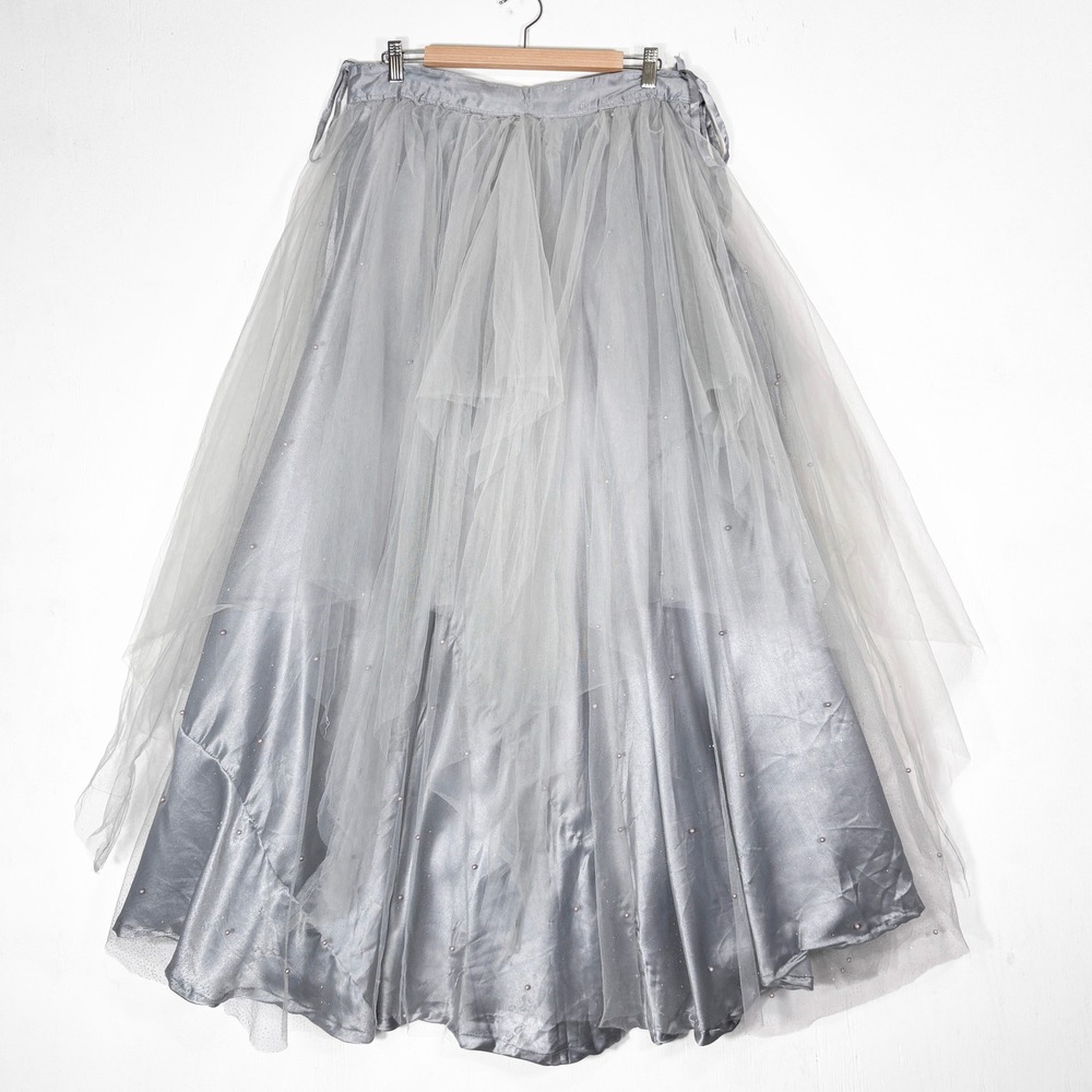 Disney Silver Tulle Pearl Beaded Maxi Skirt Satin Womens 8 Dark Fairy Grunge